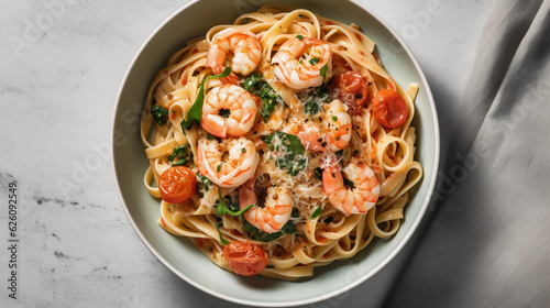 Fettuccine pasta with shrimps
