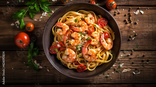 Fettuccine pasta with shrimps