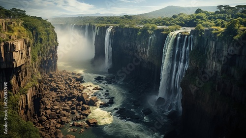 Waterfall Between High Cliffs Accompanied by Natural Wonders