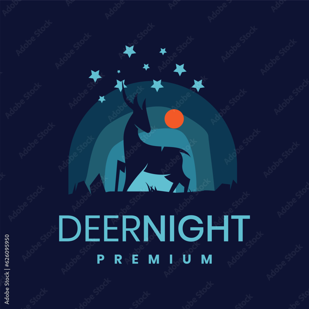 Deer Night Logo Design Vector Illustration