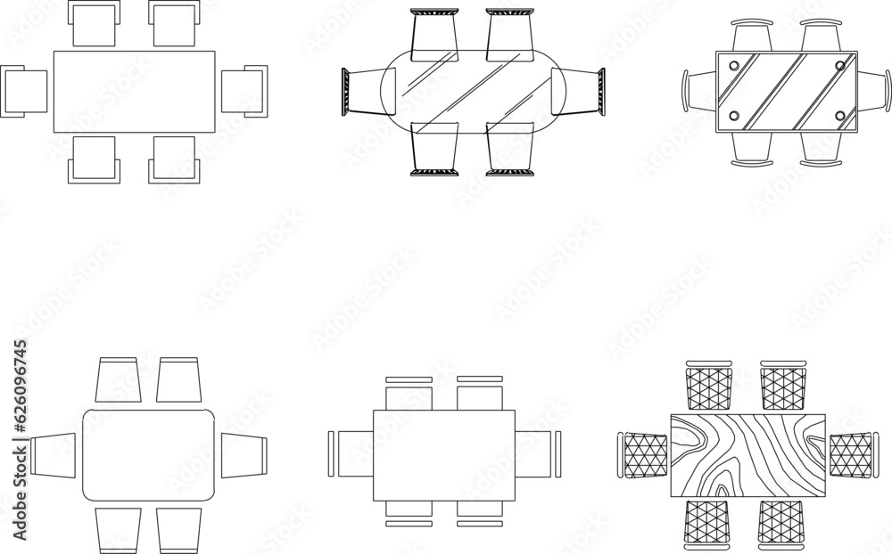 Vector sketch illustration of interior architectural design view of the layout of the dining table and meeting chairs Vector sketch illustration of interior architectural design view of the layout of the dining table and meeting chairs