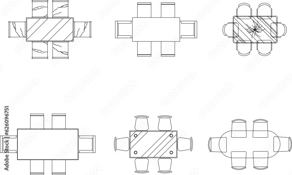 Vector sketch illustration of interior architectural design view of the layout of the dining table and meeting chairs Vector sketch illustration of interior architectural design view of the layout of the dining table and meeting chairs