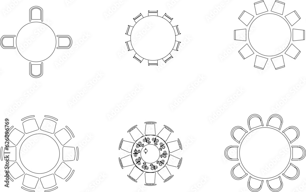 Vector sketch illustration of interior architectural design view of the layout of the dining table and meeting chairs