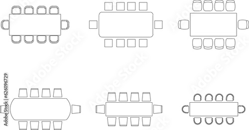 Vector sketch illustration of interior architectural design view of the layout of the dining table and meeting chairs