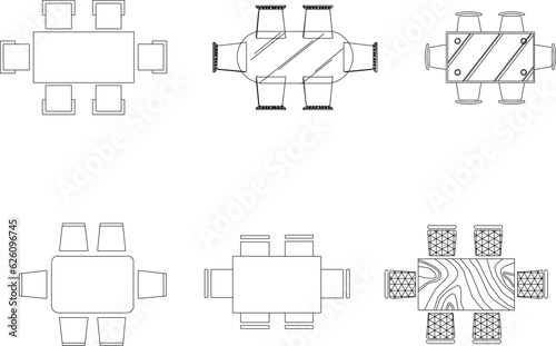 Vector sketch illustration of interior architectural design view of the layout of the dining table and meeting chairs