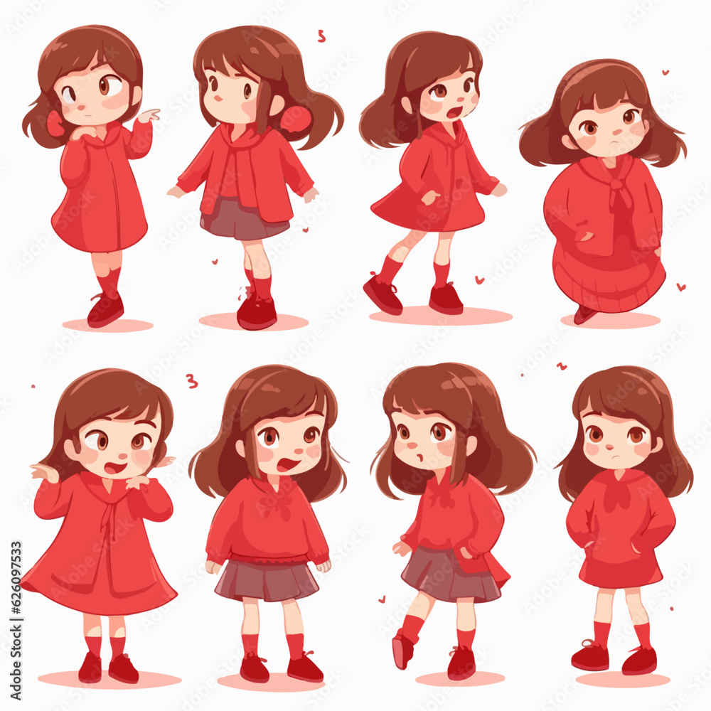 Cartoon illustration of a girl child in red clothing. Cartoon illustration of a girl child in red clothing.