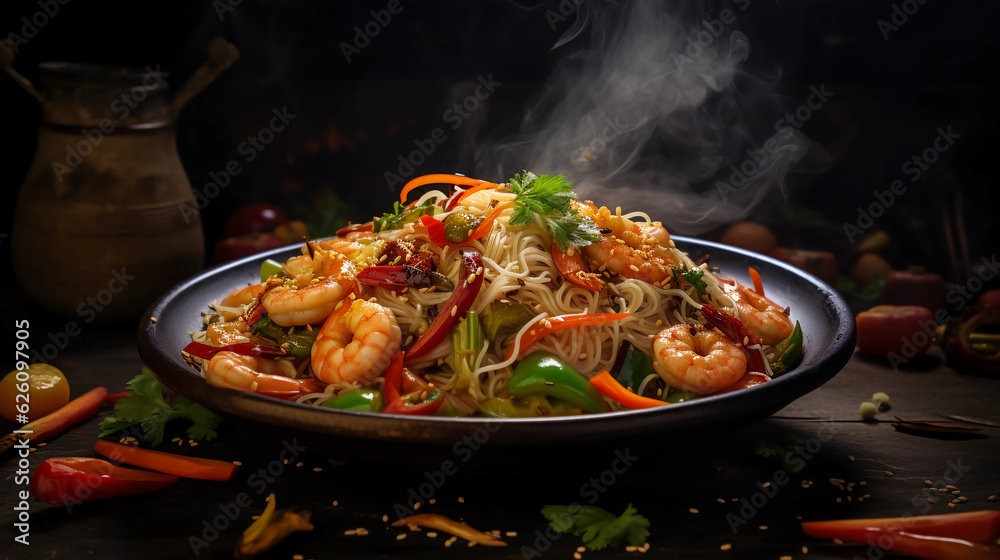 Stir-fry noodles with vegetables and prawns Stir-fry noodles with vegetables and prawns