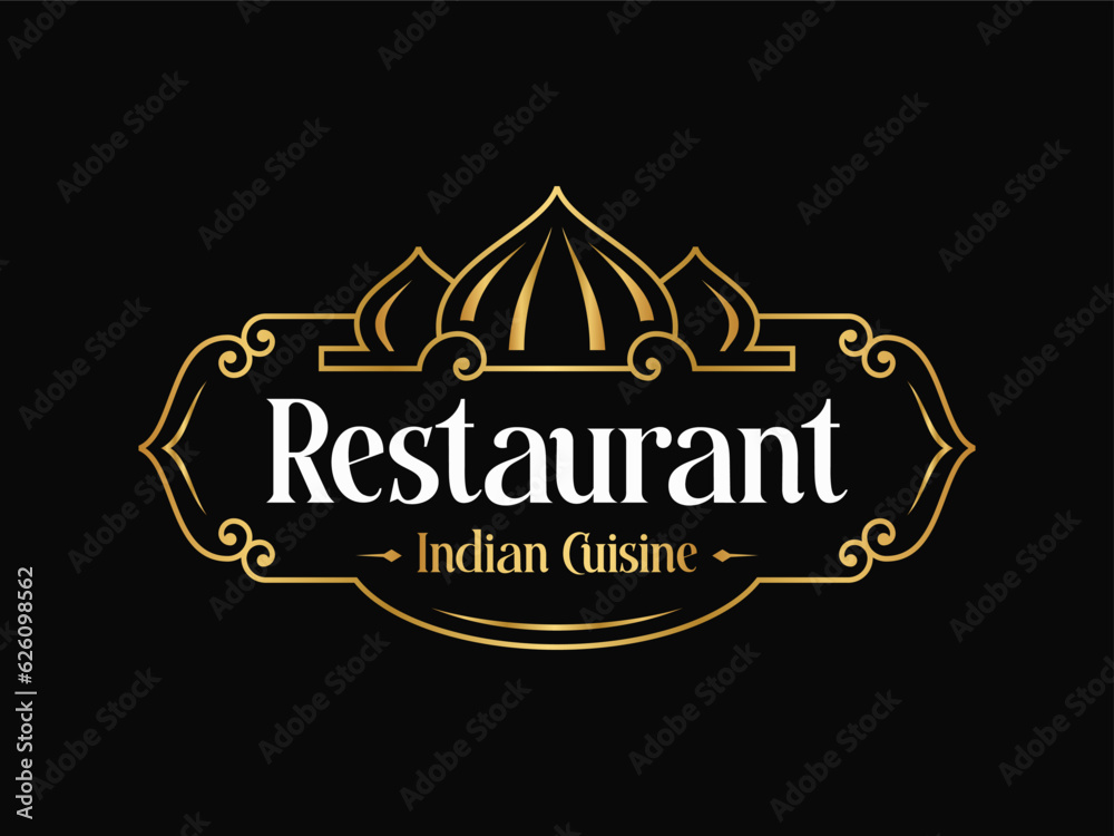 Indian restaurant royal luxury logo. Arabic style badge. Halal food. Indian restaurant royal luxury logo. Arabic style badge. Halal food.