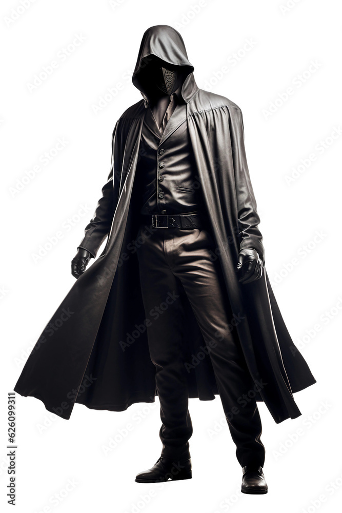 Phantom thief with mask and cloak. isolated object, transparent background