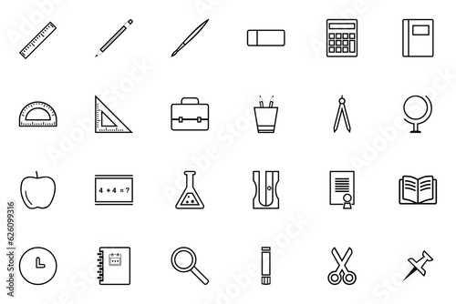 School Supplies Line Art SVG icon set