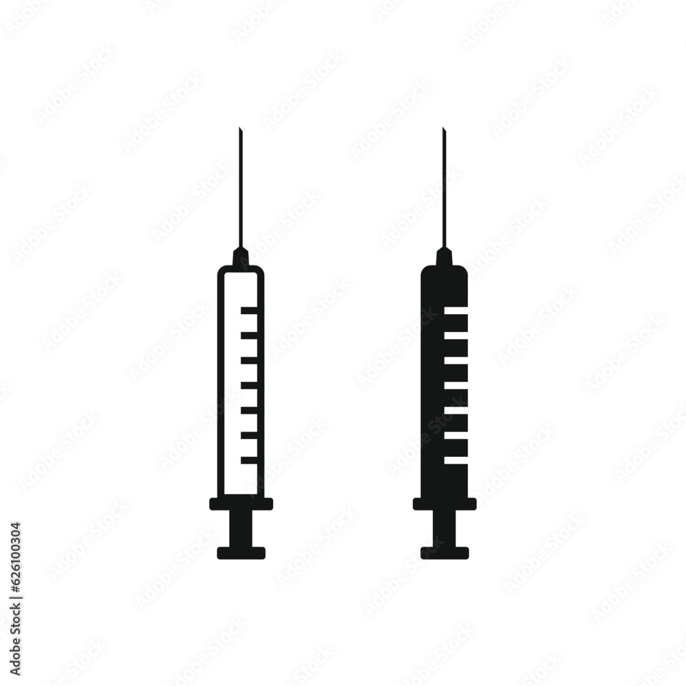 syringe icon vector silhouette and line on white background syringe icon vector silhouette and line on white background