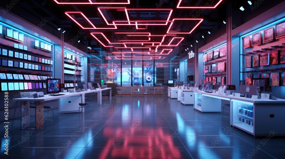 Interior of modern tech store and gadget