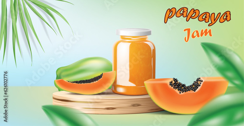 vector illustration papaya jam advertising template design. use for tasty papaya product and jam marketing banner,poster label design.