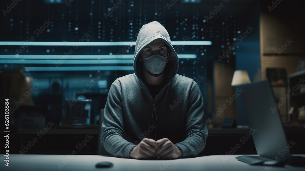A hacker with anonymous mask looking the camera A hacker with anonymous mask looking the camera
