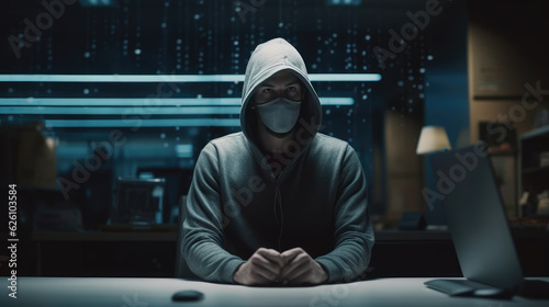 A hacker with anonymous mask looking the camera