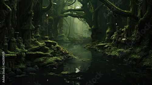 Green abstract hidden forest landscape