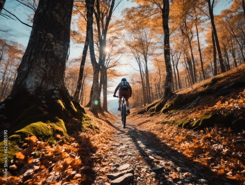  biker riding on bike in autumn forest landscape © Daunhijauxx
