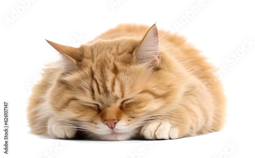 adorable cat sleeping peacefully, isolated background. Generative AI