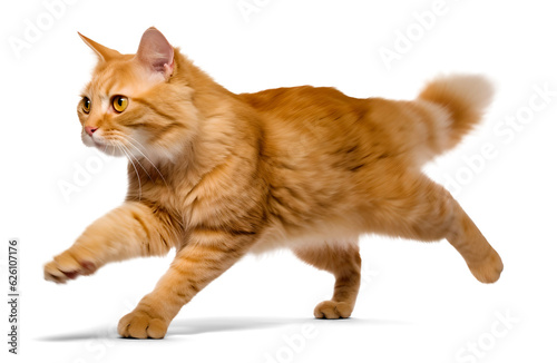 cat running and walking view from the side, isolated background. Generative AI