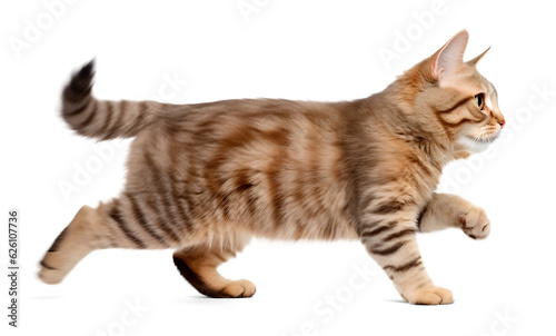 cat running and walking view from the side, isolated background. Generative AI