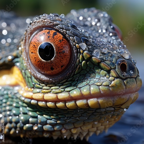 An extreme close-up of a chameleon's eye, its unique structure allowing it to observe its world in 360 degrees.