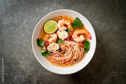 noodles with spicy soup and shrimps (Tom Yum Kung)