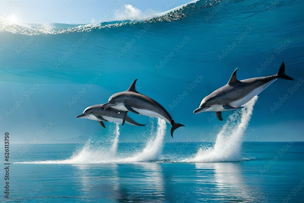 Naklejka premium dolphin in the water and generated AI