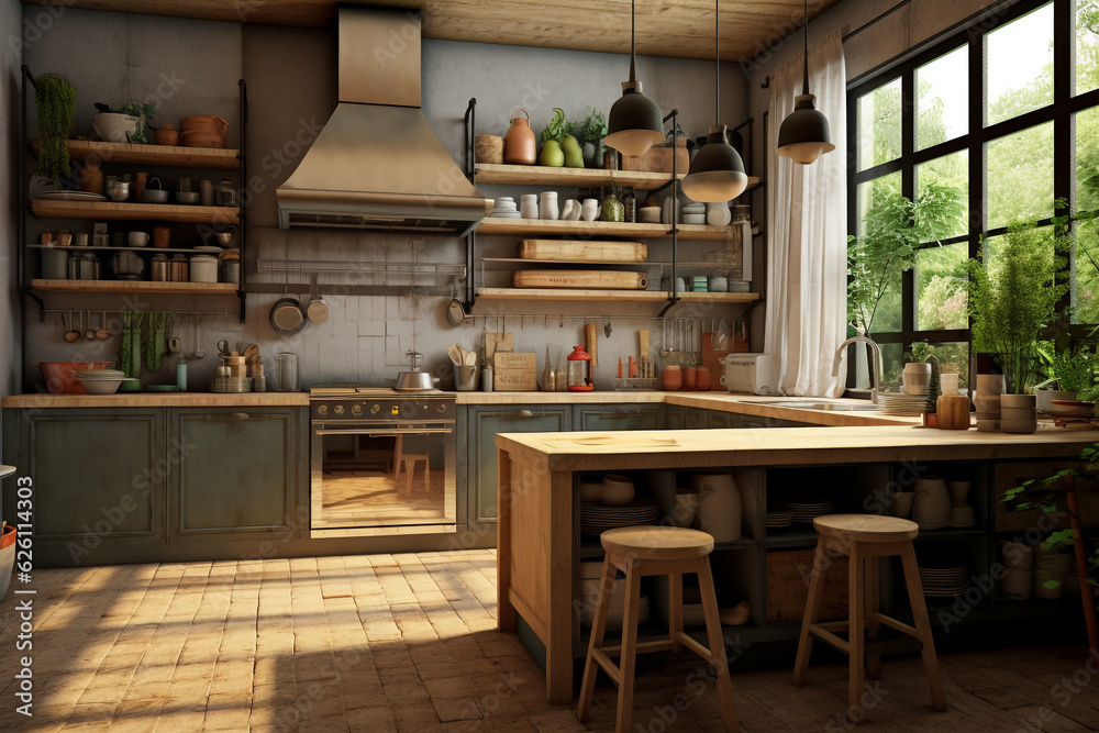 modern and cool kitchen interior 3d rendering background