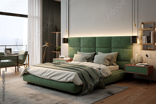 Cool couple bedroom interior 3d rendering