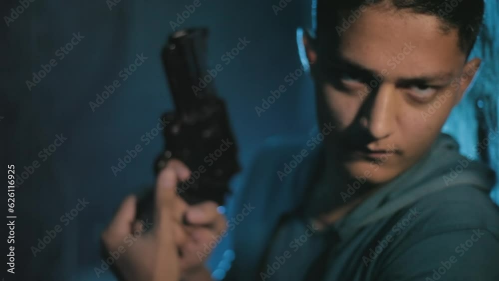 Shadowed Valor - Military Official in Black Jacket with Gun - Intriguing Two-Faced Lighting Technique Adds Drama and Depth - HD Stock Footage. SOC
Shadowed Valor - Military Official in Black Jacket with Gun - Intriguing Two-Faced Lighting Technique Adds Drama and Depth - HD Stock Footage. SOC