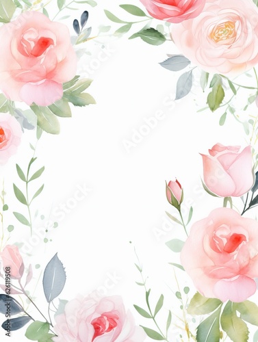 Water Color Pastel Flower and bloom, Wedding decorative perfect rectangle frame border © AKKA