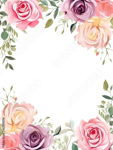 Water Color Pastel Flower and bloom, Wedding decorative perfect rectangle frame border