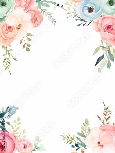 Water Color Pastel Flower and bloom, Wedding decorative perfect rectangle frame border