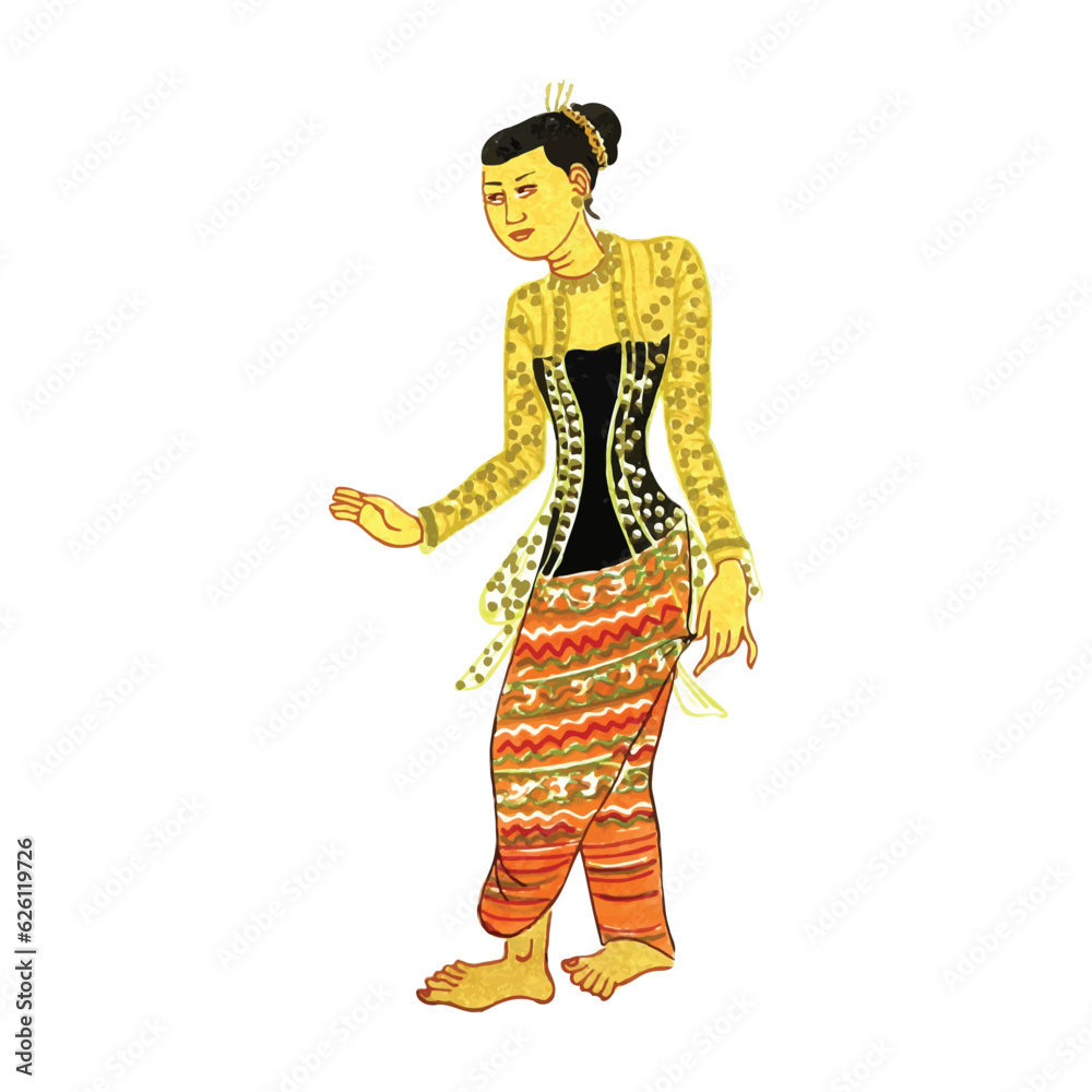 Vector illustration of a woman in Bali traditional costume. Isolated on white background.