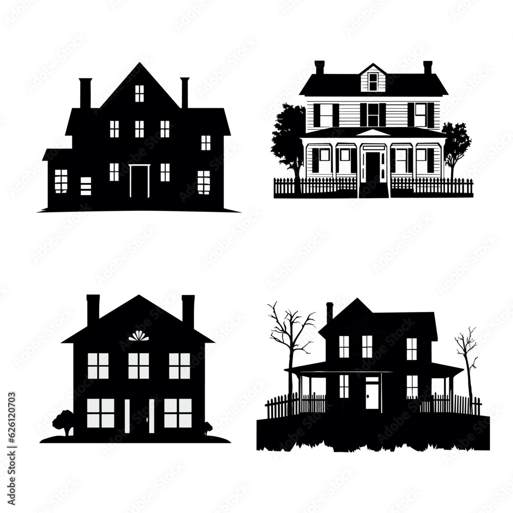 Set of house vector design in flat black color