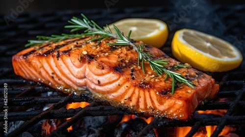sizzling grilled salmon fillet © Gethuk_Studio