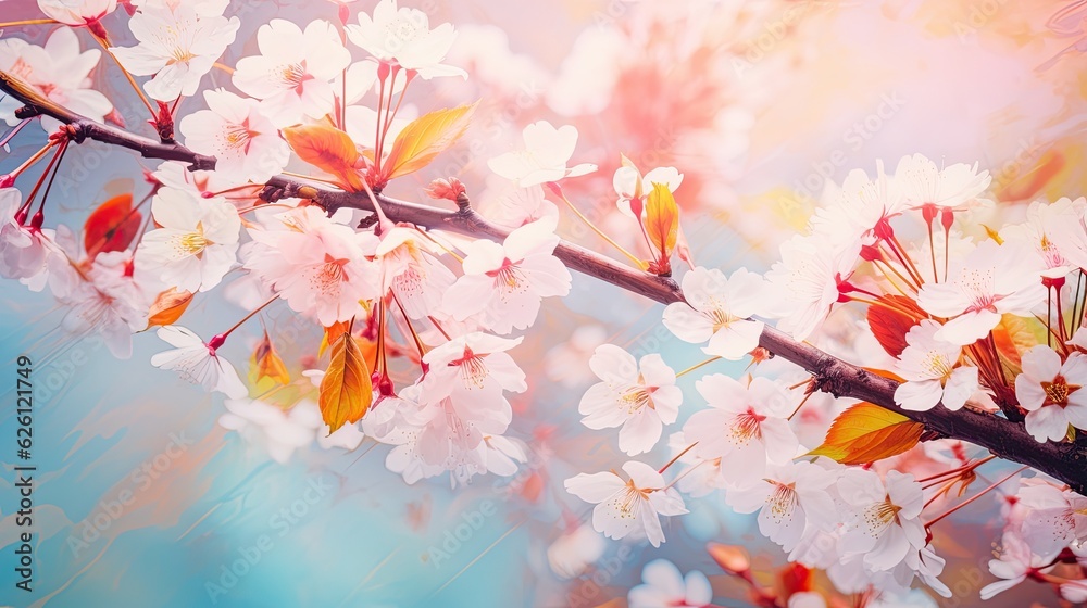 Vivid Spring Fantasy: Abstract Cherry Blossoms and Flowers