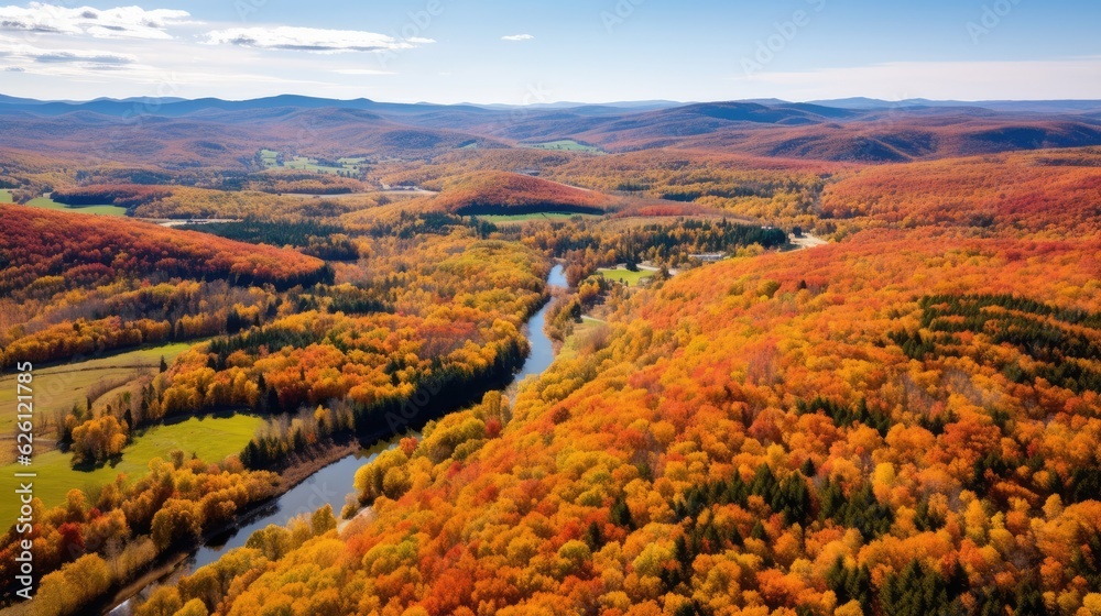 Aerial Autumn Splendor: Vermont's Vibrant Fall Landscape