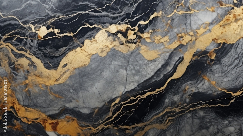 Sophisticated Mineral Marvel: Graphite, Gold, and Silver Marble