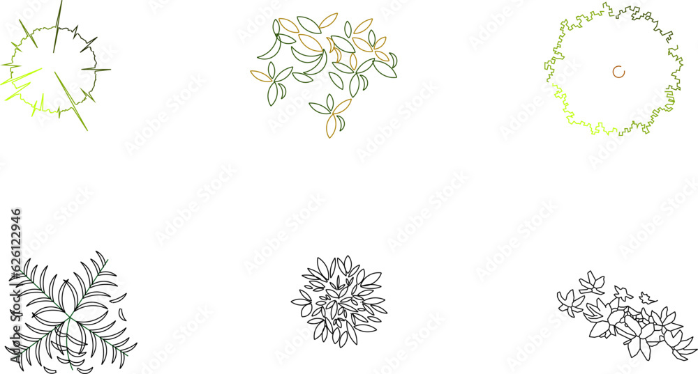 Vector sketch of plant view design illustration for complete garden view from above