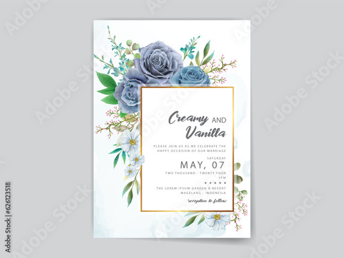 bohemian blue flowers wedding invitation card