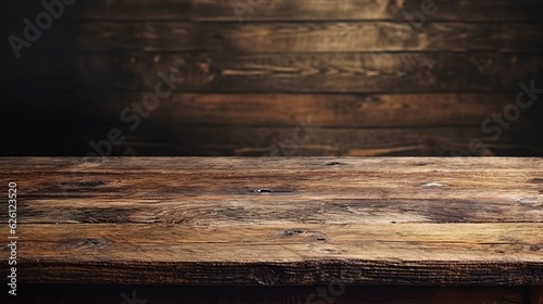 Empty wooden table top on dark wooden background