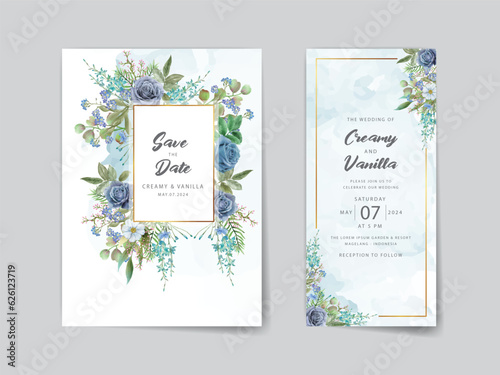 bohemian blue flowers wedding invitation card