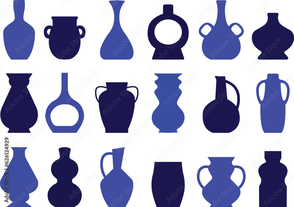 Greek vases silhouettes. Ancient amphoras and pots with meander pattern ...