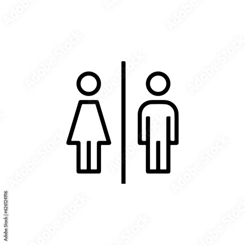 Male and female character icons with stroke style, white baground, as a hint in public places