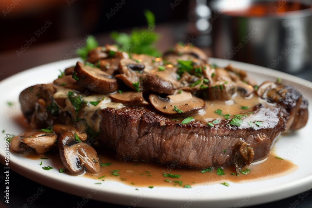 Steak with mushroom sauce generative AI Steak with mushroom sauce generative AI