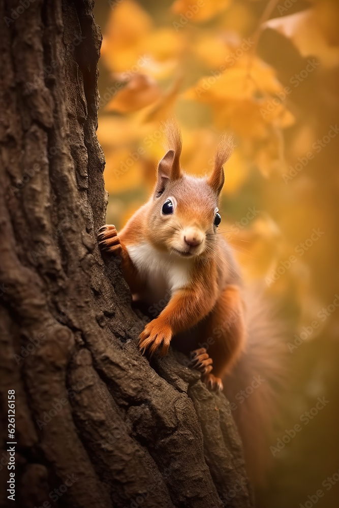 Funny squirrel sitting on a tree and looking at camera Funny squirrel sitting on a tree and looking at camera