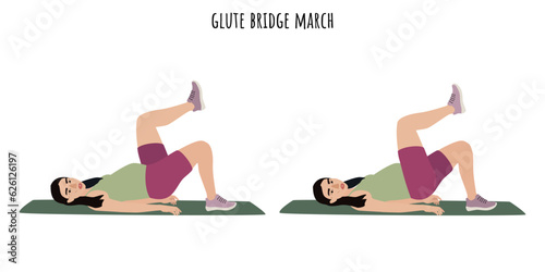 Asian pregnant woman doing glute bridge exercise photo