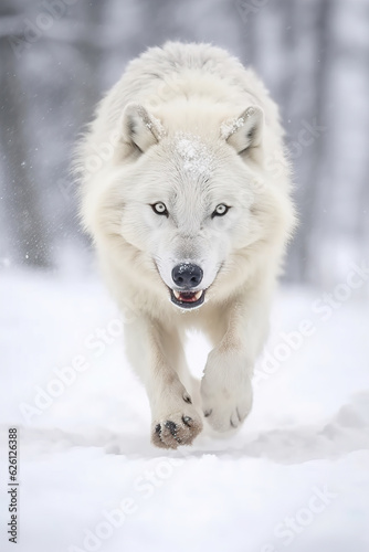 White polar wolf in winter forest