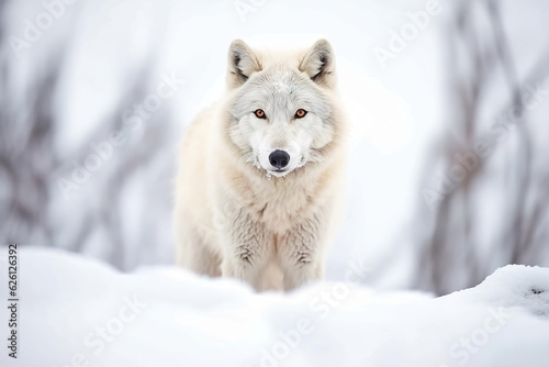 White polar wolf in winter forest © Natalya